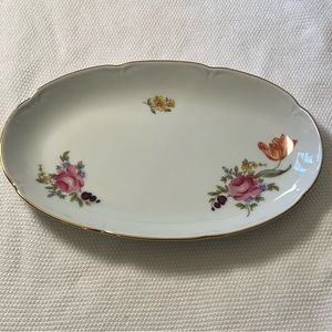 3/$30 Vintage JLMENAU Graf Von Henneberg Porcelain Oval Tray Flower Gold Trim